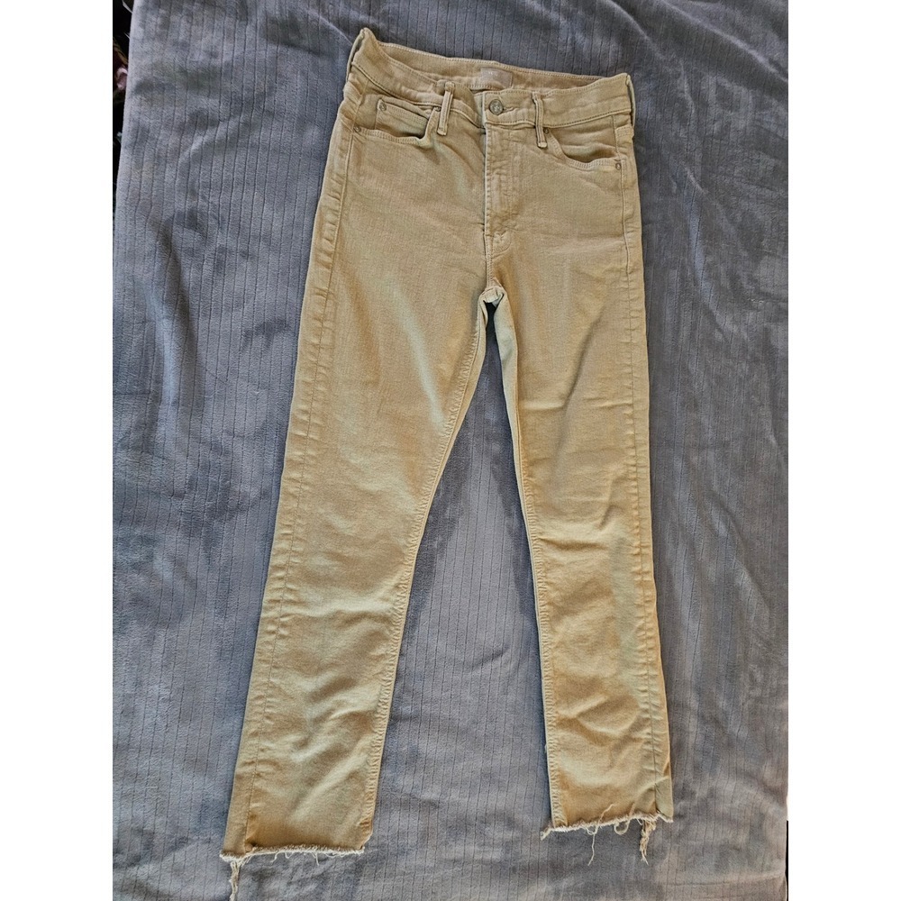 Mother The Mid Rise Dazzler Ankle Fray Prairie Sand Jeans Tan size 28
